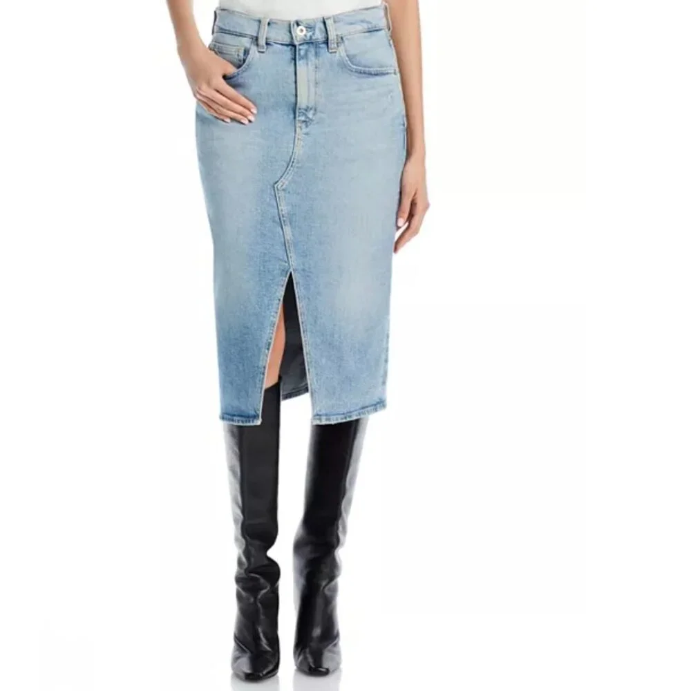 AG Jeans Alicia Denim Midi Skirt | Size 29 / Size 8 | Front Slit High-Waisted - Picture 3 of 12